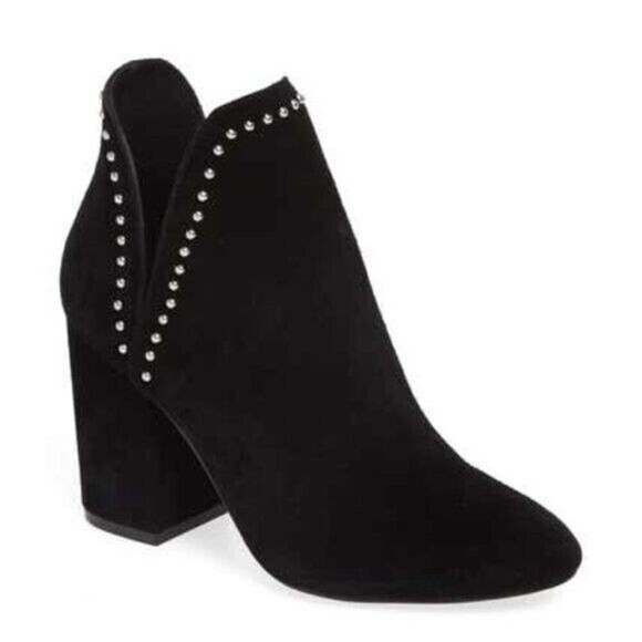 Steve Madden Women Black Suede Rockstar Studded Heel Ankle Bootie 8 - Picture 1 of 8